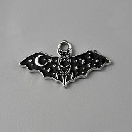 Halloween Alloy Enamel Pendants, Platinum, Bat Charm, Black, 13.5x25.5x1mm, Hole: 2mm(ENAM-CJC0002-34P-03)