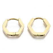 304 Stainless Steel Huggie Hoop Earrings, Hexagon, Real 18K Gold Plated, 13.5x15x2.5mm, Pin: 0.8mm(STAS-R115-19G)