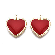 Alloy Pendants, with Enamel, Cadmium Free & Lead Free, Light Gold, Heart, Red, 17.5x16x3.5mm, Hole: 1.8mm(X-ENAM-S119-065B-RS)