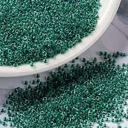 MIYUKI Round Rocailles Beads, Japanese Seed Beads, (RRHB169) Sparkling Forest Green Lined Crystal AB, 15/0, 1.5mm, Hole: 0.7mm, about 5555pcs/bottle, 10g/bottle(SEED-JP0010-RRHB169)