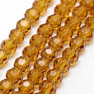 Glass Beads Strands, Faceted(32 Facets), Round, Goldenrod, 8mm, Hole: 1.5mm, about 66~67pcs/strand, 15.12 inch~15.35 inch(38.4~39cm)(EGLA-J042-8mm-04)