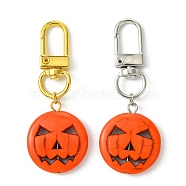 2Pcs 2 Colors Halloween Synthetic Turquoise Pumpkin Pendant Decorations, Alloy Swivel Clasps Charms for Bag Ornaments, Mixed Color, 63mm, 1pc/color(HJEW-JM01947)