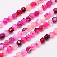Natural Striped Agate/Banded Agate Beads Strands, Dyed, Faceted, Round, 4mm, Hole: 1mm, about 90pcs/strand, 14 inch(G-G545-04H)