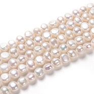 Natural Cultured Freshwater Pearl Beads Strands, Potato, White, 8~9x9~10mm, Hole: 0.6mm, about 36~37pcs/strand, 13.58~13.78 inch(34.5~35cm)(PEAR-L033-53)