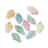 Translucent Resin Pendants, Glitter Unicorn Charms, with Platinum Tone Iron Loops, Mixed Color, 31.5x19x7.5mm, Hole: 2mm(RESI-I047-01B)