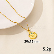 Stainless Steel Flat Round with Hand & Footprint Pendant Necklaces, Cable Chain Necklaces(HK0528-4)