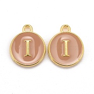 Golden Plated Alloy Enamel Charms, Cadmium Free & Lead Free, Enamelled Sequins, Flat Round with Letter, Wheat, Letter.I, 14x12x2mm, Hole: 1.5mm(ENAM-S118-06I)