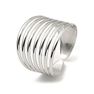 304 Stainless Steel Open Cuff Rings, Multi Lines, Stainless Steel Color, US Size 10(19.8mm)(RJEW-Z018-32P)