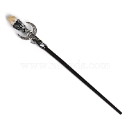 Natural Citrine Magic Wand, Metal Moon Cosplay Magic Wand, with Wood Wand, for Witches and Wizards, 280mm(PW-WG98550-01)