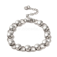 304 Stainless Steel Flat Round Link Chain Bracelet, Stainless Steel Color, 6-3/8 inch(16.1cm), Wide: 8mm(BJEW-Q776-02C-02)