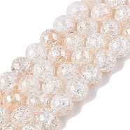 Electroplated Crackle Glass Beads Strands, Half Plated, Round, PeachPuff, 10~10.5mm, Hole: 1.2mm, about 41~42pcs/strand, 14.76~14.96 inch(37.5~38cm)(X-EGLA-N014-10mm-02)