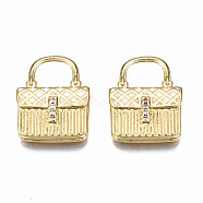 Brass Micro Pave Cubic Zirconia Enamel Pendants, Nickel Free, Real 16K Gold Plated, Bag, White, 20x15.5x4mm, Hole: 6.5x8mm(ZIRC-Q200-020E-NF)