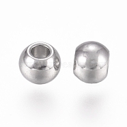 316 Surgical Stainless Steel Beads, Round, Stainless Steel Color, 3x2.5mm, Hole: 1.2mm(STAS-I144-01A)
