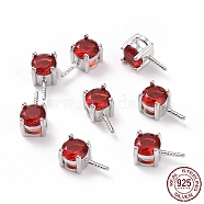 Rhodium Plated 925 Sterling Silver Peg Bails, with Cubic Zirconia, Square, Platinum, FireBrick, 9x4x4.5mm, Hole: 2.5x1.5mm, Pin: 0.6mm(STER-D035-47P-03)