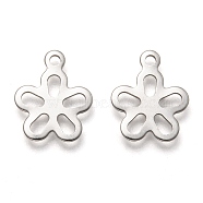 201 Stainless Steel Charms, Laser Cut, Hollow, Flower, Stainless Steel Color, 13.5x11x0.8mm, Hole: 1.4mm(STAS-C017-21P)