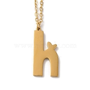 304 Stainless Steel Pendant Necklaces, Letter, Letter H, 15.75 inch(40cm), Pendant: 24x11.5x1.5mm(NJEW-H036-02G-H)