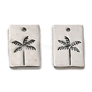 304 Stainless Steel Charms, Rectangle with Coconut Tree Charm, Stainless Steel Color, 12x8x1mm, Hole: 1mm(STAS-K265-07P)