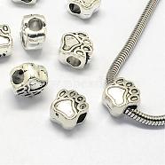 Alloy European Beads, Enamel Settings, Large Hole Beads, Dog Paw Prints, Antique Silver, 11.5x10.5x7.5mm, Hole: 5mm(PALLOY-S079-048AS)
