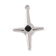 Rack Plating Alloy Black Glass Pendants, Cadmium Free & Lead Free & Nickle Free, Faceted, Star Charms, Platinum, 34x23x4mm, Hole: 1.4mm(FIND-I037-06P-02)