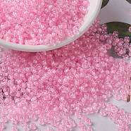 MIYUKI Round Rocailles Beads, Japanese Seed Beads, 8/0, (RR207) Pink Lined Crystal, 3mm, Hole: 1mm, about 422~455pcs/10g(X-SEED-G008-RR0207)