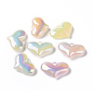 UV Plating Acrylic Pendants, Luminous Style, Glow In The Dark, Heart Charms, Mixed Color, 26x38x9.5mm, Hole: 4x4mm(OACR-E010-08)