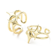 Brass Open Cuff Rings, Double Star, Real 18K Gold Plated, US Size 7 1/4(17.5mm)(RJEW-D016-02G)