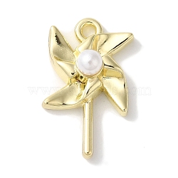 Rack Plating Alloy Pendants, with ABS Imitation Pearl Beads, Cadmium Free & Nickel Free & Lead Free, Windmill, Golden, 18.5x11x6mm, Hole: 1.5mm(FIND-I039-010G)