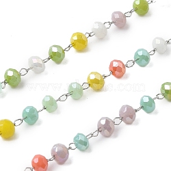 Glass Round Beaded Chains, with 304 Stainless Steel Findings, Unwelded, with Spool, Colorful, 3.3x2.6mm, about 65.62 Feet(20m)/Roll(CHS-A015-01P-03)