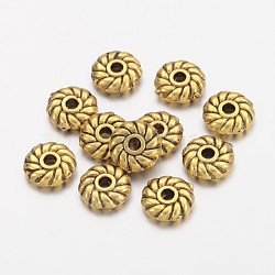 Tibetan Style Alloy Spacer Beads, Flat Round, Cadmium Free & Nickel Free & Lead Free, Antique Golden, 6x6x2mm, Hole: 1mm(GLF10764Y-NF)