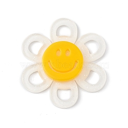 Acrylic Cabochons, with Glitter Powder, Flower with Smiling Face, White, 37x4.5mm(MACR-C015-02E)