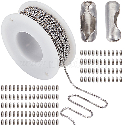 10M 304 Stainless Steel Ball Chains, 100Pcs Stainless Steel Ball Chain Connectors, Stainless Steel Color, 1.5mm(CHS-SC0001-04A)