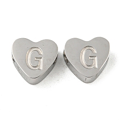 Tarnish Resistant 304 Stainless Steel Beads, Heart with Letter, Stainless Steel Color, Letter G, 7x8x3mm, Hole: 2mm(STAS-H219-16P-G)