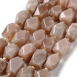 Natural Peach Moonstone Beads Strands, with Seed Beads, Faceted, Rhombus, 17~21x13~16x12~15mm, Hole: 1.2~1.4mm, about 18~19pcs/strand, 15.35~15.79 inch(39~40.1cm)(G-C182-13-02)