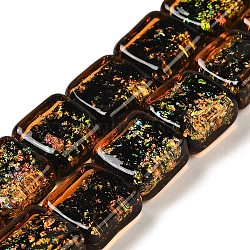 Handmade Dichroic Foil Glass Beads Strands, Square, Chocolate, 12~12.5x12~12.5x6.5~8mm, Hole: 1.6mm, about 33pcs/strand, 16.02''(40.7cm)(DICH-U001-07F)