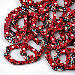 Printed Basswood Big Pendants, Back Random Color, Orange Red, 55.5x37x3mm, Hole: 1.2mm(X-WOOD-S045-058B)