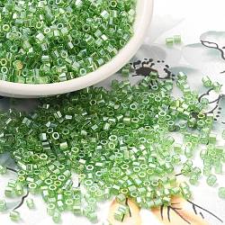 Transparent Colours Luster Glass Seed Beads, Hexagon(Two Cut), Lime Green, 2x1.5mm, Hole: 0.9mm(SEED-S042-20B-06)