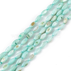 Natural Freshwater Shell Dyed Beads Strands, Horse Eye, Medium Aquamarine, 9.5x5mm, Hole: 0.8mm, about 41pcs/strand, 14.96''(38cm)(SHEL-M018-13-02)