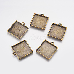 Alloy Pendant Cabochon Settings, Plain Edge Bezel Cups, Cadmium Free & Nickel Free & Lead Free, Square, Antique Bronze, Tray: 25x25mm, 32.5x28x4mm, Hole: 3mm(X-PALLOY-A19951-AB-FF)