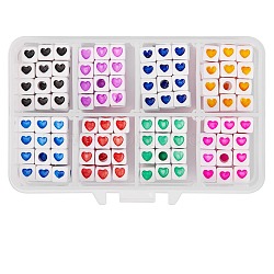 240Pcs 8 Colors Opaque Acrylic European Beads, Large Hole Beads, Cube with Heart Pattern, Mixed Color, 7x7x7mm, Hole: 4mm(OPDL-SZ0001-01)