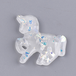 Resin Cabochons, with Shell Chip, Unicorn, WhiteSmoke, 36.5x41x5mm(CRES-T010-31E)