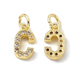 Real 18K Gold Plated Brass Micro Pave Clear Cubic Zirconia Charms, with Jump Ring, Letter.C, 11.5x6x2.5mm, Hole: 3.4mm(KK-E068-VB452-C)