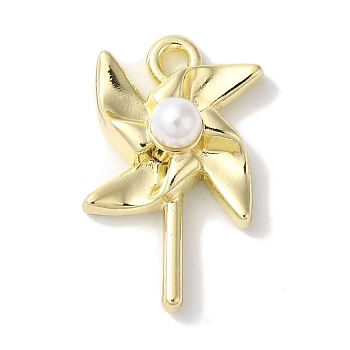 Rack Plating Alloy Pendants, with ABS Imitation Pearl Beads, Cadmium Free & Nickel Free & Lead Free, Windmill, Golden, 18.5x11x6mm, Hole: 1.5mm