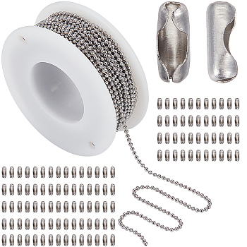 10M 304 Stainless Steel Ball Chains, 100Pcs Stainless Steel Ball Chain Connectors, Stainless Steel Color, 1.5mm