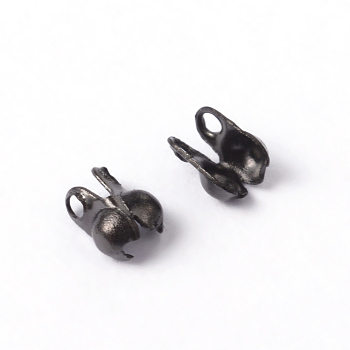 304 Stainless Steel Bead Tips, Calotte Ends, Clamshell Knot Cover, Electrophoresis Black, 4x2mm, Hole: 1.2mm