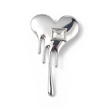 Cubic Zirconia Melting Heart Brooch Pin, Alloy Badge for Backpack Clothes, Platinum, 58x34x12mm