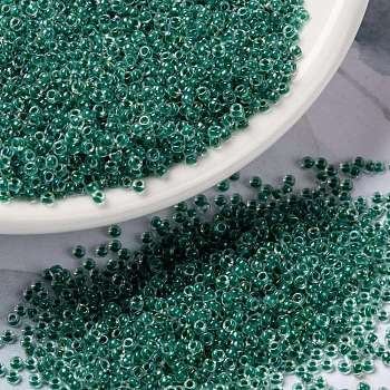 MIYUKI Round Rocailles Beads, Japanese Seed Beads, (RRHB169) Sparkling Forest Green Lined Crystal AB, 15/0, 1.5mm, Hole: 0.7mm, about 5555pcs/bottle, 10g/bottle
