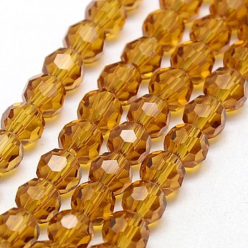 Glass Beads Strands, Faceted(32 Facets), Round, Goldenrod, 8mm, Hole: 1.5mm, about 66~67pcs/strand, 15.12 inch~15.35 inch(38.4~39cm)