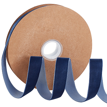 Flocking Ribbon, Single Side, for Gift Packing, Party Decoration, Prussian Blue, 25x1.3mm, 20yard/roll