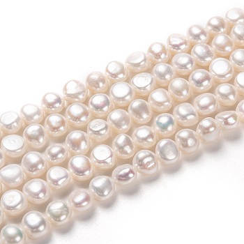 Natural Cultured Freshwater Pearl Beads Strands, Potato, White, 8~9x9~10mm, Hole: 0.6mm, about 36~37pcs/strand, 13.58~13.78 inch(34.5~35cm)