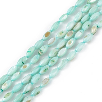 Natural Freshwater Shell Dyed Beads Strands, Horse Eye, Medium Aquamarine, 9.5x5mm, Hole: 0.8mm, about 41pcs/strand, 14.96''(38cm)